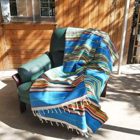 img 1 attached to Zdada Mexican Serape Blanket: Vibrant Aztec-Mexican-Falsa-Blanket, Perfect for Outdoors, Home, and Table Covers - 59x84inch