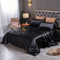 sisher satin silky comforter set queen, black bed set 🛏️ 3pcs luxury lightweight quilt bed sets - ultimate comfort and elegance logo