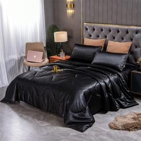 img 4 attached to Sisher Satin Silky Comforter Set Queen, Black Bed Set 🛏️ 3Pcs Luxury Lightweight Quilt Bed Sets - Ultimate Comfort and Elegance