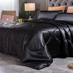 img 2 attached to Sisher Satin Silky Comforter Set Queen, Black Bed Set 🛏️ 3Pcs Luxury Lightweight Quilt Bed Sets - Ultimate Comfort and Elegance