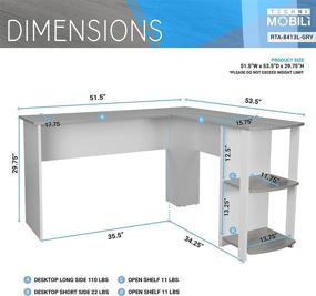 img 1 attached to 🖥️ Enhance Your Workspace with Techni Mobili Grey L-Shaped Computer Desk featuring Modern Side Shelves