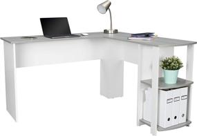 img 3 attached to 🖥️ Enhance Your Workspace with Techni Mobili Grey L-Shaped Computer Desk featuring Modern Side Shelves