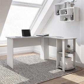 img 4 attached to 🖥️ Enhance Your Workspace with Techni Mobili Grey L-Shaped Computer Desk featuring Modern Side Shelves