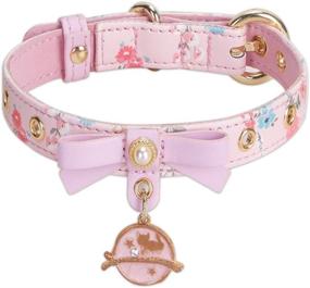 img 4 attached to PetsHome Floral Print PU Leather Collar: Stylish and Adjustable For Cats and Small Dogs
