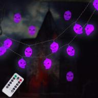 🎃 illuminate your halloween décor with 30 led skull string lights, battery operated fairy lights with 8 modes - remote included! 16.4ft waterproof halloween decoration lights for outdoor and indoor parties (purple) логотип