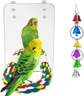 🐦 enhance joyful interactions: eeaivnm 7 inch pet bird mirror swing parrot cage toys with rope perch, bird swing bell toys for parakeet cockatoo cockatiel conure lovebirds finch canaries logo