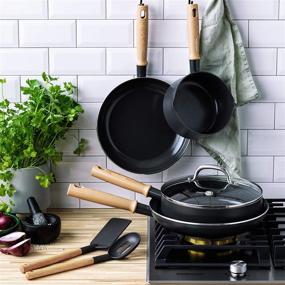 img 2 attached to 🍳 Набор посуды GreenPan Healthy Ceramic Nonstick Hudson 8 штук - коричневый/черный