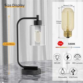 img 3 attached to 💡 Innqoo Industrial Lamp with USB Ports - 3-Way Dimmable Touch Table Lamp with Edison Bulb, Modern Clear Glass Shade, Vintage Design for Bedroom, Living Room, and Dorm