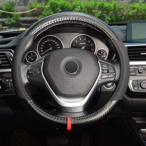 img 3 attached to 🚗 KAFEEK Steering Wheel Cover: Universal 15 inch, Microfiber Leather, Carbon Fiber, Anti-Slip, Odorless, Black - Enhanced Grip and Style!