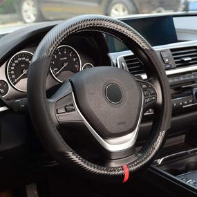 img 4 attached to 🚗 KAFEEK Steering Wheel Cover: Universal 15 inch, Microfiber Leather, Carbon Fiber, Anti-Slip, Odorless, Black - Enhanced Grip and Style!
