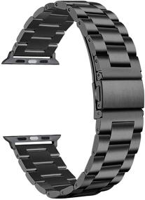 img 3 attached to 🔗 Supoix XL Large Stainless Steel Metal Link Replacement Wristbands Strap Compatible with Apple Watch Series 7 6 5 4 SE 44mm 45mm/Series 3 2 1 42mm for Men-Space Black