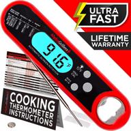 🔥 alpha grillers instant read meat thermometer - waterproof ultra fast with backlight, calibration, for kitchen, outdoor grilling, bbq - red logo