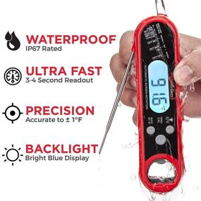 img 2 attached to 🔥 Alpha Grillers Instant Read Meat Thermometer - Waterproof Ultra Fast with Backlight, Calibration, for Kitchen, Outdoor Grilling, BBQ - Red