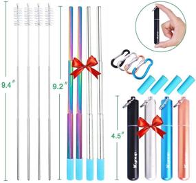 Kynup 4Packs Reusable Straws Metal Straw with Silicon Travel Drinking Straws with Metal Case Keychain Cleaning Brushes Silicon Pcs Perfect for