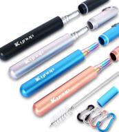 🥤 kynup 4packs reusable straws with metal case, keychain, cleaning brushes - silicone tips - ideal travel straws, gifts (20 pcs) - blue/black/rose gold/silver logo