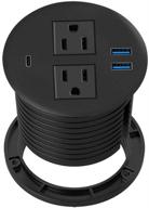 💻 xba desktop power grommet: ultimate charging solution with 2 ac outlets, 2 usb ports, 1 usb c port & 6.5 ft power cord (black) logo