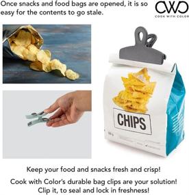 img 2 attached to 🔒 Cook with Color Set of 8 Bag Clips: Heavy Duty Chip Clips & Magnet Clips for Air Tight Food Storage - Speckled Gray & Teal