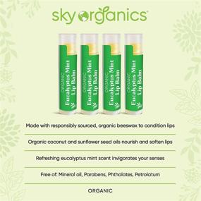 img 3 attached to 🌿 Sky Organics USDA Organic Lip Balms (4 Pack) - Eucalyptus Mint Lip Balms Infused with Sunflower Seed Oil, Beeswax, Coconut Oil, and Vitamin E - Cruelty-Free Lip Balm for Optimal Lip Health