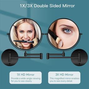 img 2 attached to 🔍 Double Sided Swivel Makeup Vanity Mirror with Wall Mount, Pivoting Arm, and 8-Inch Magnification - Black Telescoping Handheld Mirror for Enhanced Visibility