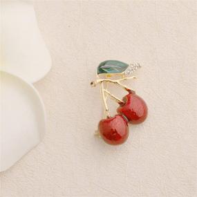 img 2 attached to 🍒 Bobauna Red Enamel Twin Cherry Brooch Pin - Fruit Jewelry Accessory for Women and Girls
