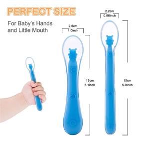 img 1 attached to 🍼 Baby Infant Silicone Spoon First-Stage - Soft Training Spoons Utensils for Babies Solid Feeding, Self Feeding for Kids Toddlers Children 4 Months Led Weaning Gum-Friendly Great Gift Set 2 Pack (Blue)