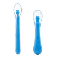 🍼 baby infant silicone spoon first-stage - soft training spoons utensils for babies solid feeding, self feeding for kids toddlers children 4 months led weaning gum-friendly great gift set 2 pack (blue) logo