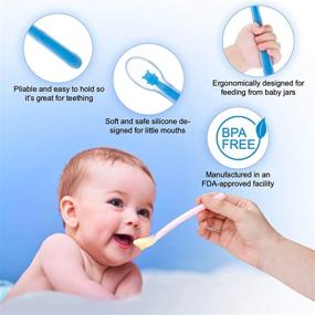 img 3 attached to 🍼 Baby Infant Silicone Spoon First-Stage - Soft Training Spoons Utensils for Babies Solid Feeding, Self Feeding for Kids Toddlers Children 4 Months Led Weaning Gum-Friendly Great Gift Set 2 Pack (Blue)