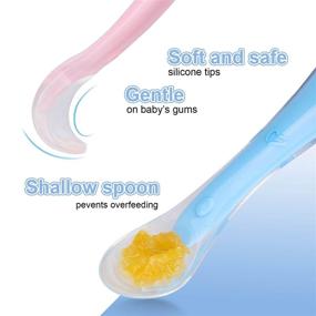 img 2 attached to 🍼 Baby Infant Silicone Spoon First-Stage - Soft Training Spoons Utensils for Babies Solid Feeding, Self Feeding for Kids Toddlers Children 4 Months Led Weaning Gum-Friendly Great Gift Set 2 Pack (Blue)