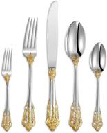 🍴 premium 20-piece 18/10 stainless steel flatware set, service for 4, silver-plated with gold accents, elegant silverware set, dishwasher-safe logo