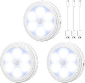 img 4 attached to 🔦 AMIR Motion Sensor Light - Rechargeable LED Night Light with USB Cable Auto/On/Off, 3 Modes, Step Lights, Wall Light for Hallway, Closet, Stairs, Bedroom - Pack of 3, White