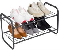 👞 max houser metal shoe rack 2-tier, free standing shoe storage organizer in gunmetal color, wire grid shoe tower for closet, bedroom, entryway логотип