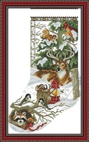 img 4 attached to Winter Jungle Christmas Stocking Cross Stitch Kit - Awesocrafts Easy Patterns for Embroidery, Ideal Christmas Gifts, Stamped or Counted Options Available