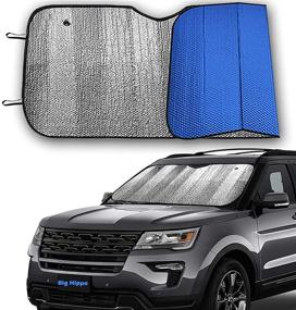 img 4 attached to Big Hippo Front Car Sunshade Windshield-Jumbo/Standard Sun Shade Keeps Vehicle Cool-UV Ray Protector Sunshade-Easy To Use Sun Shade-Silver/Blue Sides(Size: 55