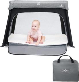 img 4 attached to 🛏️ LuckyDove Portable Travel Crib & Pack n Play - Lightweight with Carry Bag, Foldable Design, Soft Washable Mattress, Side Door Frame, Simple Assembly & Easily Collapsible (Gray)