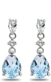 img 2 attached to Exquisite Sterling Silver Genuine or Synthetic Gemstone Pear-Cut Teardrop Dangling Stud Earrings: Perfect for Elegant Style