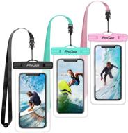 📱 procase 7-inch universal waterproof pouch, cellphone dry bag underwater case for iphone 13 pro max/12 11 pro max/xs max/xr/8 plus/mini, galaxy s21 ultra a42, moto, pixel - 3 pack (teal/pink/black) logo