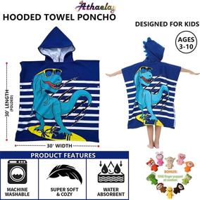 img 1 attached to 🦖 Athaelay Dinosaur Beach Towel with Hood: Hooded Towels Bath Robe for Kids (3-10 Years) + Drawstring Bag: Boys and Girls