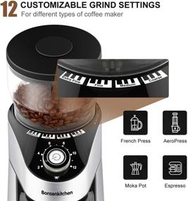 img 1 attached to 12-Setting Electric Burr Coffee Grinder: Automatic Mill for 2-12 Cups, Stainless Steel, Precise Grind Settings