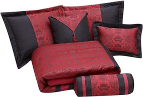 img 1 attached to ❤️ Black and Red Queen Size Chezmoi Collection Dynasty Jacquard Comforter Set - 7-Piece