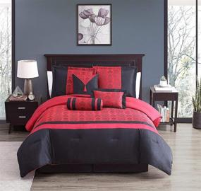 img 3 attached to ❤️ Black and Red Queen Size Chezmoi Collection Dynasty Jacquard Comforter Set - 7-Piece