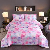 🧜 n/p pink mermaid comforter set full queen size kids girls - 3d fish scale bedding with pastel watercolors - double quilt set, 3pcs logo