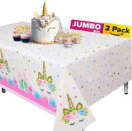 🦄 enhance your unicorn themed party with extra-large 2 packs unicorn tablecloth: 108”x54” disposable table cover - perfect for girls' birthday, baby shower, and celebration decor! logo