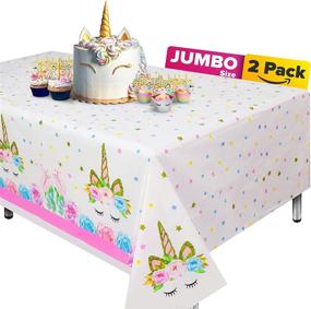 img 4 attached to 🦄 Enhance your Unicorn Themed Party with Extra-Large 2 Packs Unicorn Tablecloth: 108”x54” Disposable Table Cover - Perfect for Girls' Birthday, Baby Shower, and Celebration Decor!