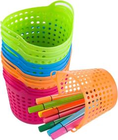 img 4 attached to 🖍️ 12 Pcs Round Pencil Basket - Colorful Plastic Mesh Bins for Classroom and Office Organization