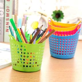 img 1 attached to 🖍️ 12 Pcs Round Pencil Basket - Colorful Plastic Mesh Bins for Classroom and Office Organization