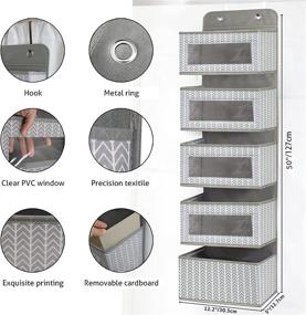 img 1 attached to 🗂 Grey Over Door Hanging Organizer with 5 Large Pockets - Wall Mount Pantry Storage featuring Clear Window and 2 Sturdy Metal Hooks for Closet, Bathroom, Nursery, Dorm, Toys