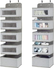 img 3 attached to 🗂 Grey Over Door Hanging Organizer with 5 Large Pockets - Wall Mount Pantry Storage featuring Clear Window and 2 Sturdy Metal Hooks for Closet, Bathroom, Nursery, Dorm, Toys