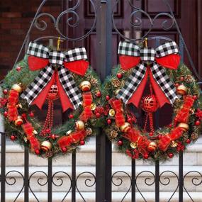 img 3 attached to 🎁 8 Pack Christmas Holiday Bows - Black & White Buffalo Plaid - Ideal for Christmas Wreaths, Indoor and Outdoor Decorations - 7 Inch Red Christmas Bows