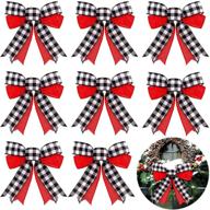 🎁 8 pack christmas holiday bows - black & white buffalo plaid - ideal for christmas wreaths, indoor and outdoor decorations - 7 inch red christmas bows logo
