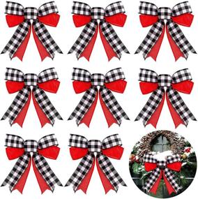 img 4 attached to 🎁 8 Pack Christmas Holiday Bows - Black & White Buffalo Plaid - Ideal for Christmas Wreaths, Indoor and Outdoor Decorations - 7 Inch Red Christmas Bows